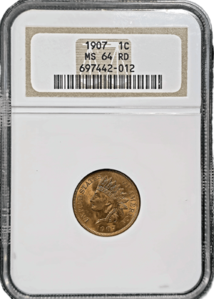 1907 Indian Head Cent NGC MS 64 RD Obverse Holder View