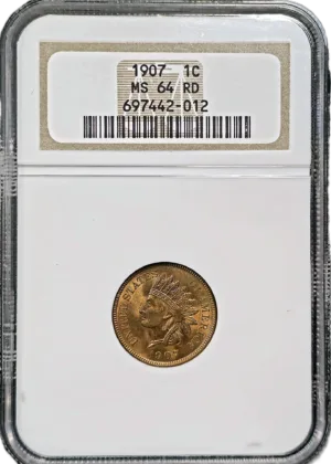 1907 Indian Head Cent NGC MS 64 RD Obverse Holder View