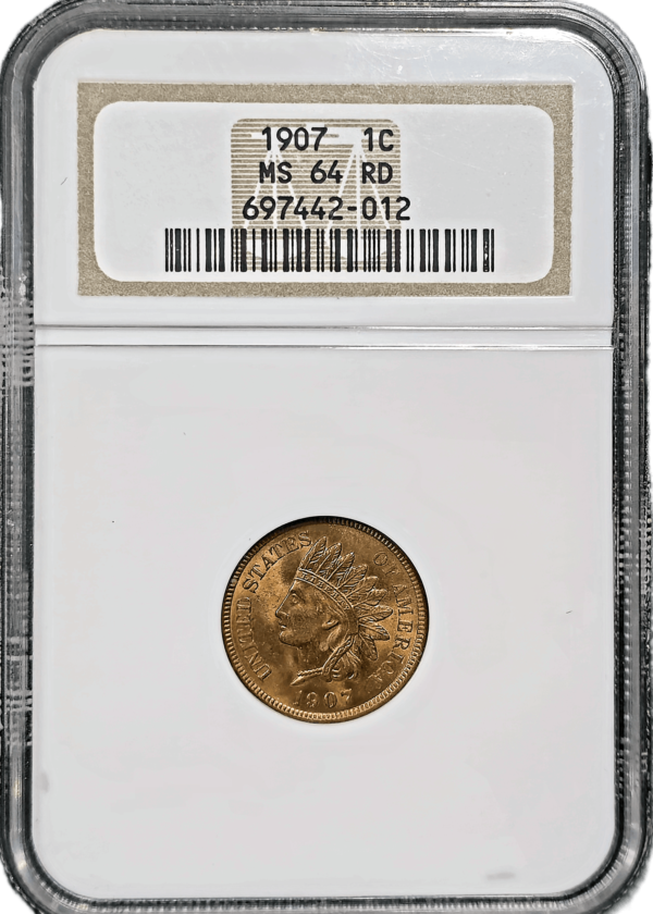 1907 Indian Head Cent NGC MS 64 RD Obverse Holder View