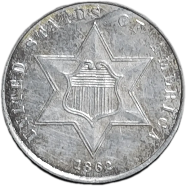 1862 Three Cent Silver Trime Obverse View