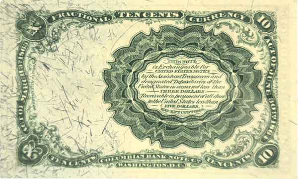 10¢ Fractional Note 5th issue reverse view