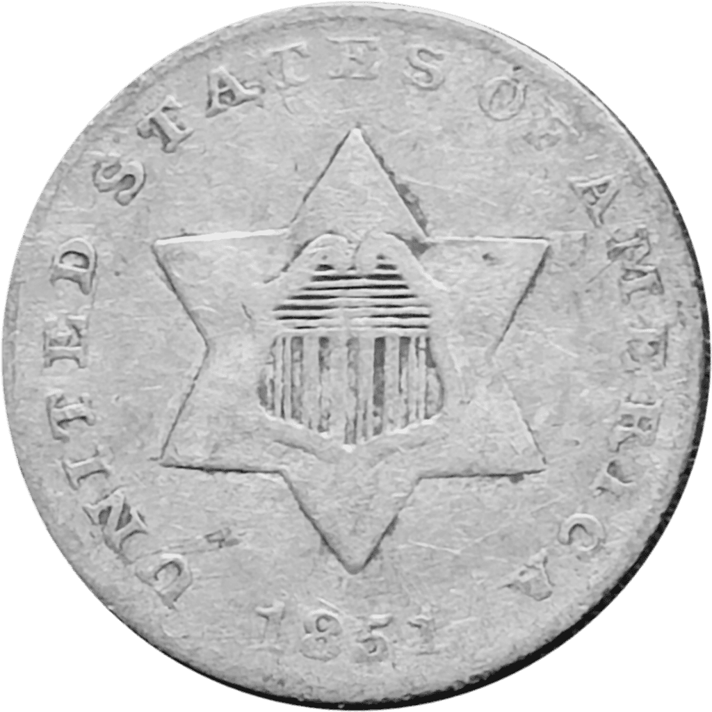 1851 Three Cent Silver Trime Obverse View