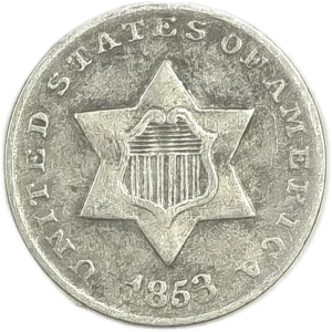 1853 Three cent Silver Trime Obverse View