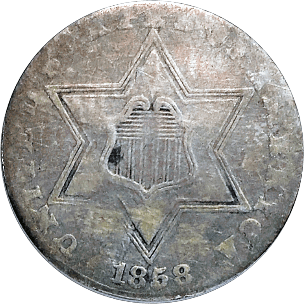 1858 Three Cent Silver Trime Obverse View