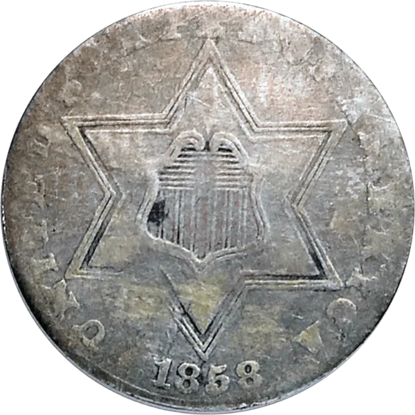 1858 Three Cent Silver Trime Obverse View