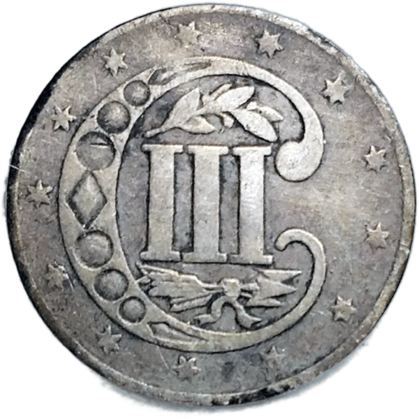 1858 Three Cent Silver Trime Reverse View