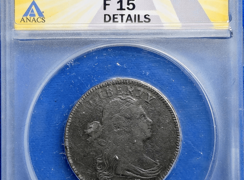 1797 Large Cent Reverse of '95 Grip edge - obverse holder view