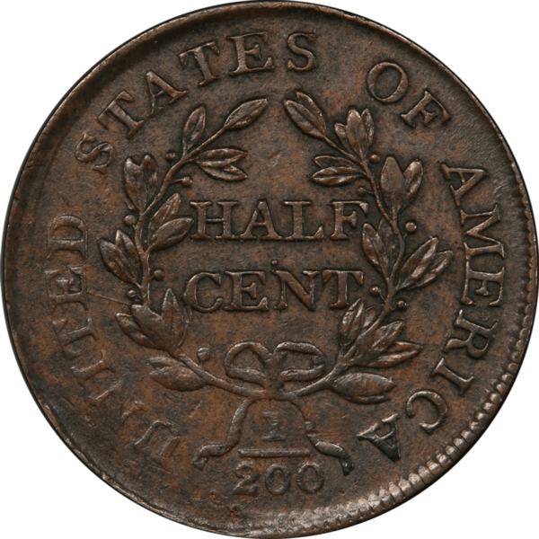 1804 Half Cent Plain 4 No Stems Reverse View