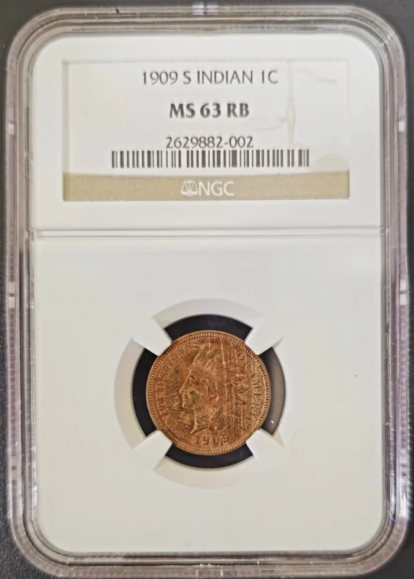 1909 S Indian Head Cent NGC MS63 RB Obverse Holder 1909 S Indian Head Cent NGC MS63 RB Obverse Holder View