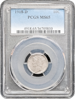 1918 D Mercury Dime PCGS MS65