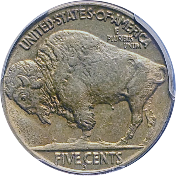 1937 D Buffalo Three Legged Nickel PCGS AU58 Reverse View