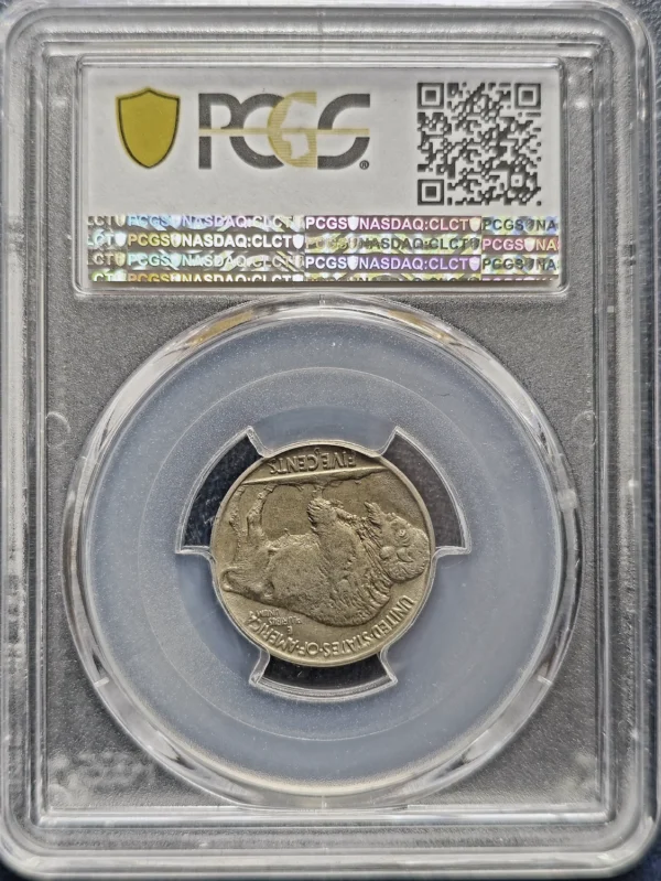 1937 D Buffalo Three Legged Nickel PCGS AU58 Reverse Holder View