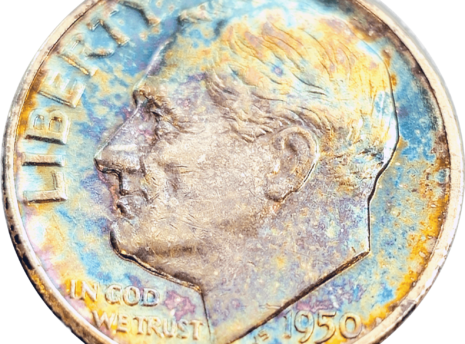 1950 Roosevelt Dime Toned Obverse View