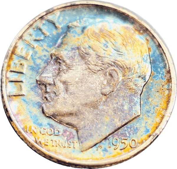 1950 Roosevelt Dime Toned Obverse View