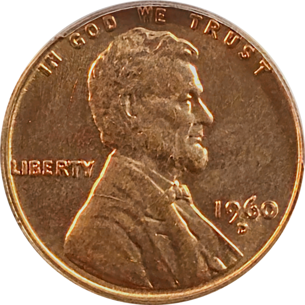 1960 D one cent small date over large date and rpm obverse view