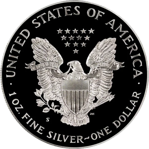 1990 S American Silver Eagle Proof Reverse View