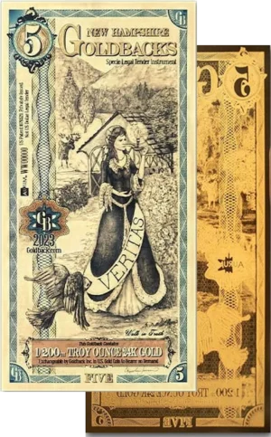 2023 $5 New Hampshire Goldback Aurum Note