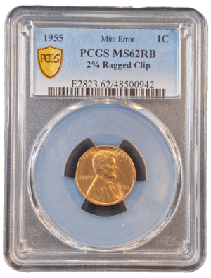 1955 Lincoln Wheat Cent Ragged Clip PCGS Obverse Holder View