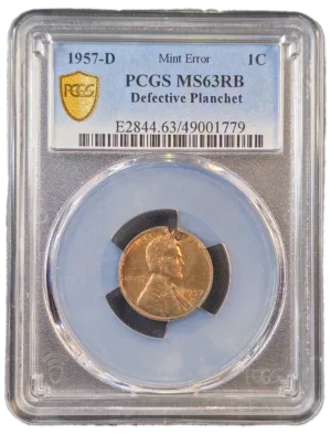 1957 D Lincoln Cent on Defective Planchet Obverse Holder View