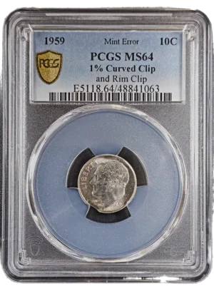 1959 Roosevelt Dime with Unique Errors PCGS MS64 Obverse Holder
