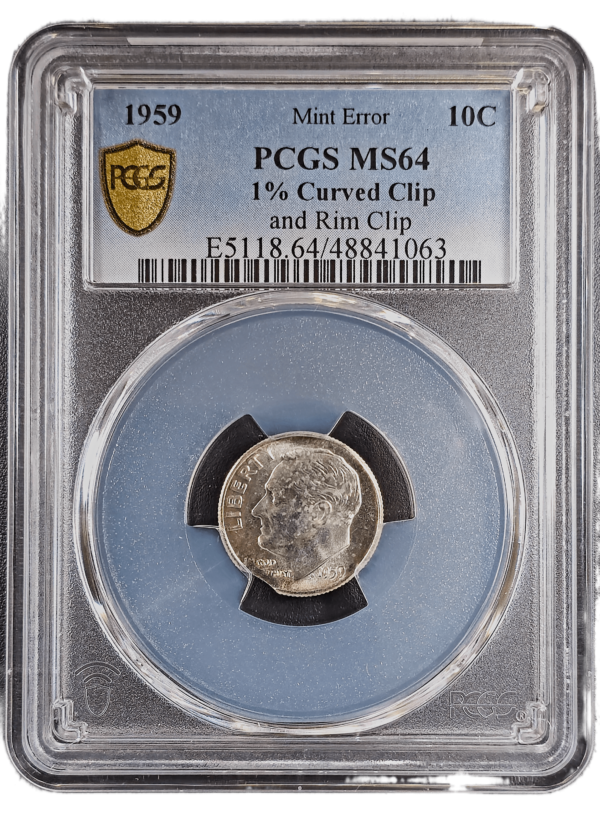 1959 Roosevelt Dime with Unique Errors PCGS MS64 Obverse Holder