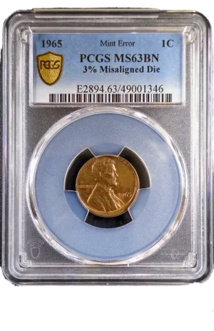 1965 Lincoln Cent 3% Misaligned Die Obverse Holder View