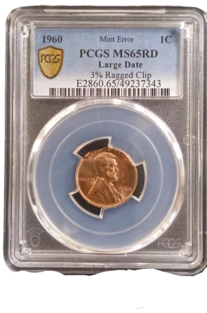 1960 P Large Date Lincoln Cent 3% Ragged Clip Obverse Holder View
