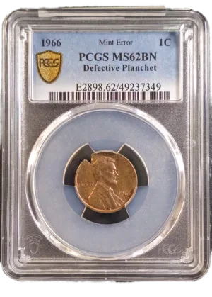 1966 Lincoln Cent on Defective Planchet Obverse Holder View