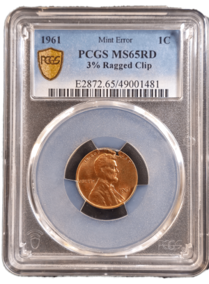 1961 Lincoln Cent Struck on Defective Planchet PCGS MS65RD