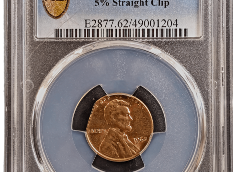 1962 Lincoln Cent 5% Straight Clip Obverse Holder View