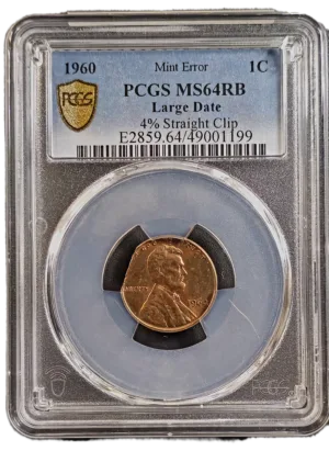 1960 P Large Date Lincoln Cent 4% Straight Clip PCGS