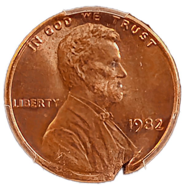 1982 Bronze Lincoln 1¢ Struck on Defective Planchet PCGS MS65 RD Obverse View