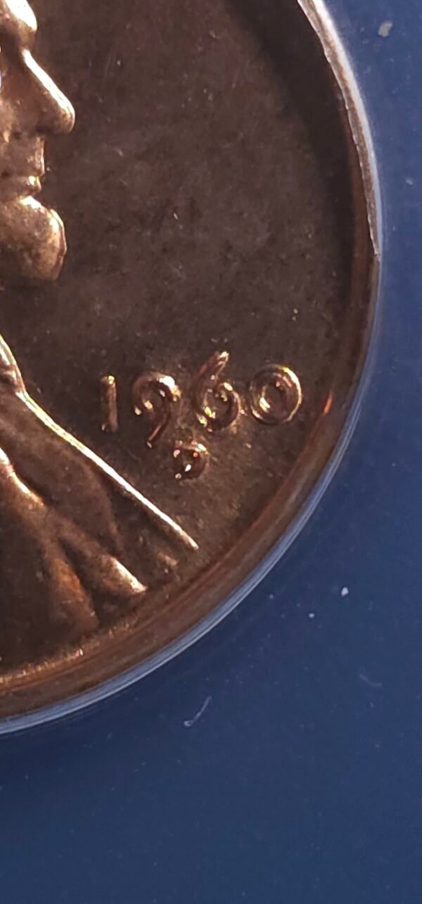 1960 D one cent small date over large date and rpm close up