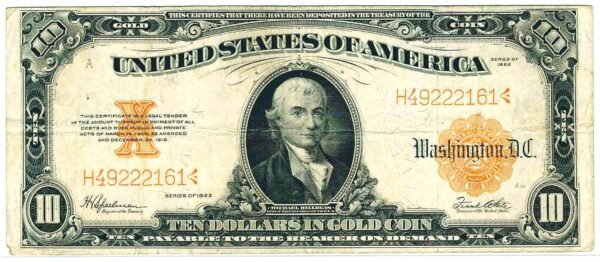 1922 $10 Gold Certificate Large