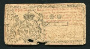 Fr.#NJ-113 1757 Colonial New Jersey 6 Pound Note Obverse View