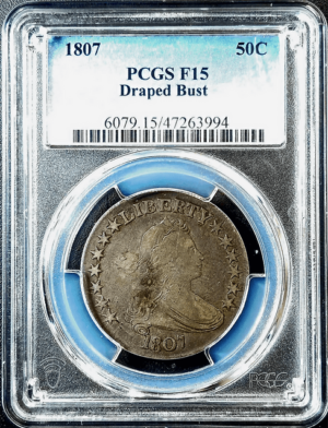 1807 Draped Bust Half Dollar PCGS F15 Obverse Holder View