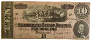 1864 Confederate States of America $10 Note T-68 Obverse View