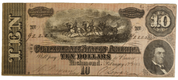 1864 Confederate States of America $10 Note T-68 Obverse View