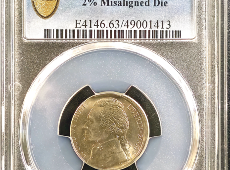 2000 P Jefferson Nickel 2% Misaligned Die PCGS MS63 Obverse Holder