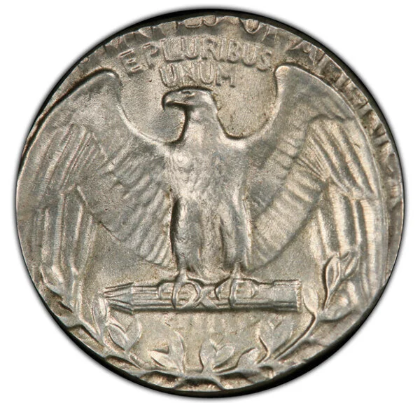 1958 Washington Quarter on silver dime planchet reverse view