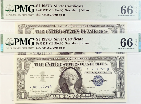 1957 B Block Star Note Pair PMG