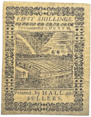 Fifty Shilling Pennsylvania Colonial Note 1773 Reverse View