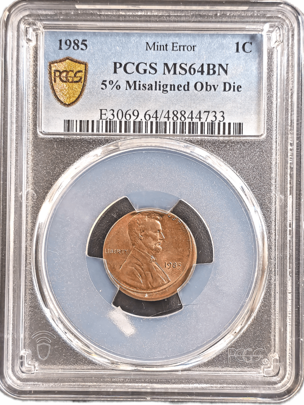 1985 Lincoln Cent Misaligned Obverse Die Obverse view