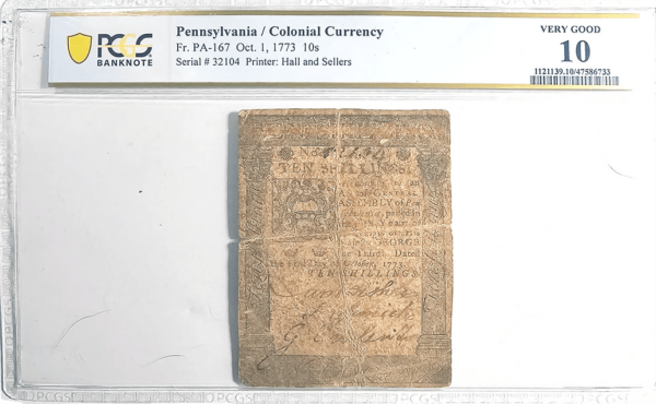 1773 PA-167 Colonial Currency Obverse View