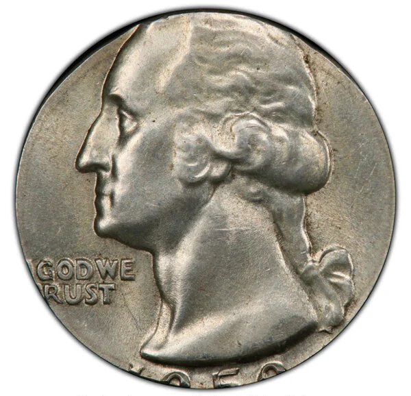 1958 Washington Quarter on silver dime planchet obverse view