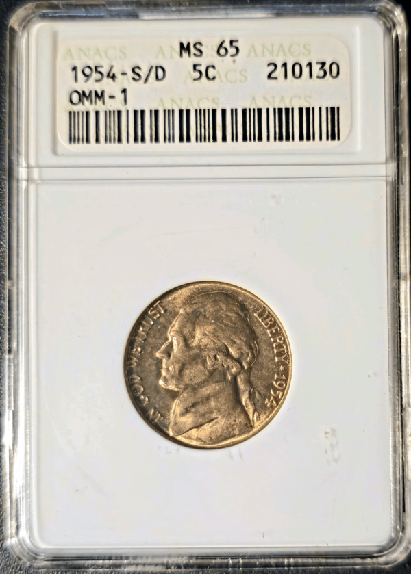 1954 S/D Jefferson Nickel ANACS MS65 Obverse Slab View