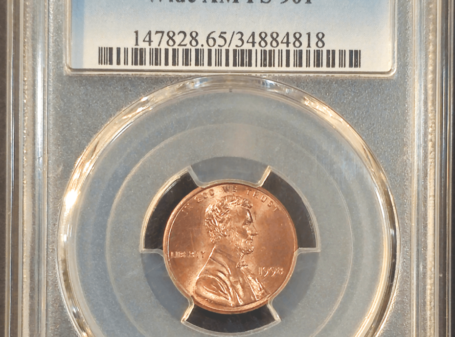 1998 Lincoln Cent Wide AM PCGS MS65 RD Obverse Holder