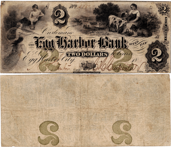 1861 $2 Egg Harbor Bank NJ Obsolete