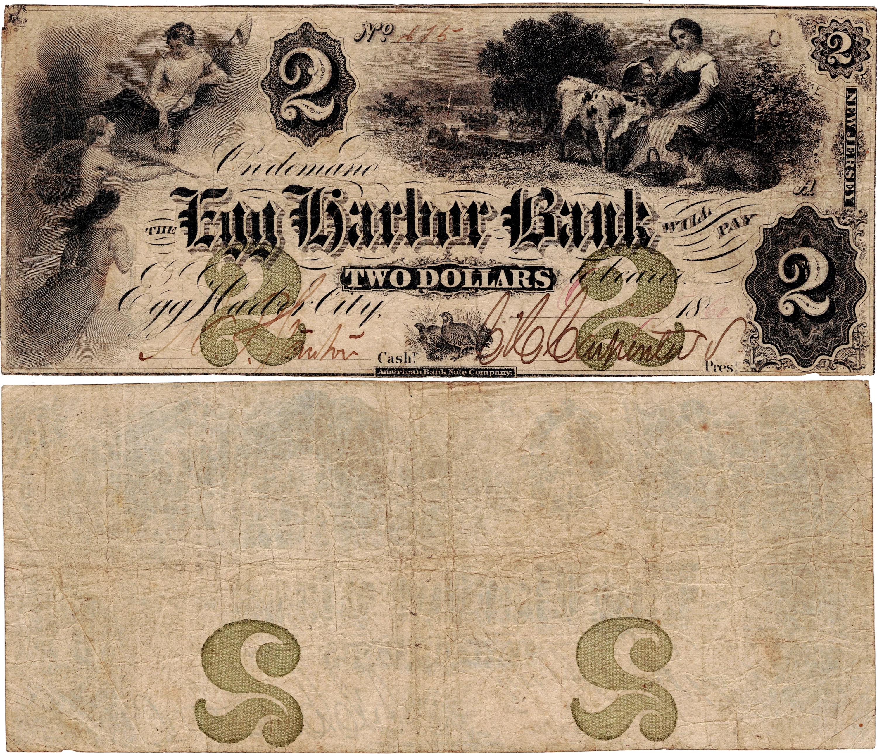 1861 $2 Egg Harbor Bank NJ Obsolete