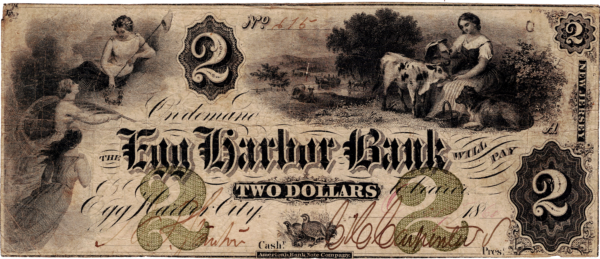 1861 $2 Egg Harbor Bank NJ Obsolete Obverse View